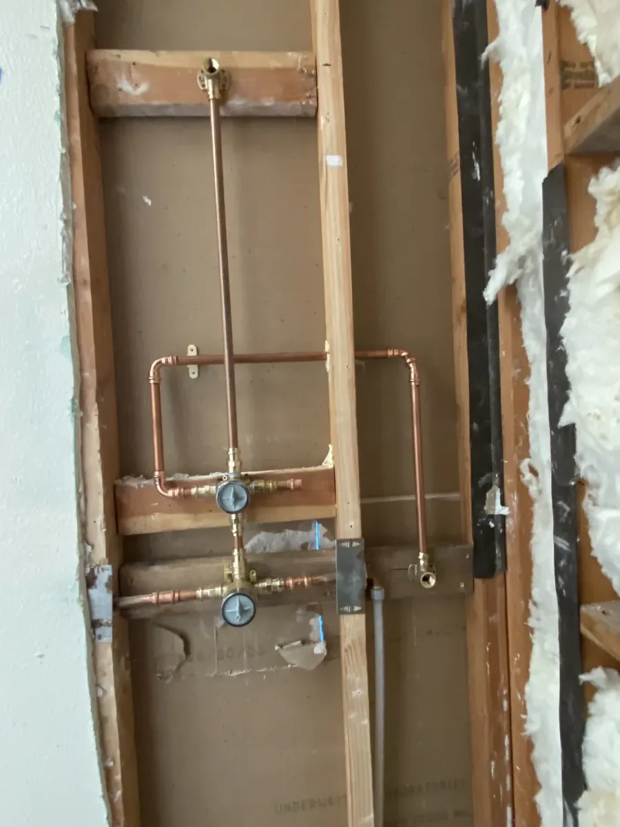 Copper supply line rough-in with valves in open wall cavity